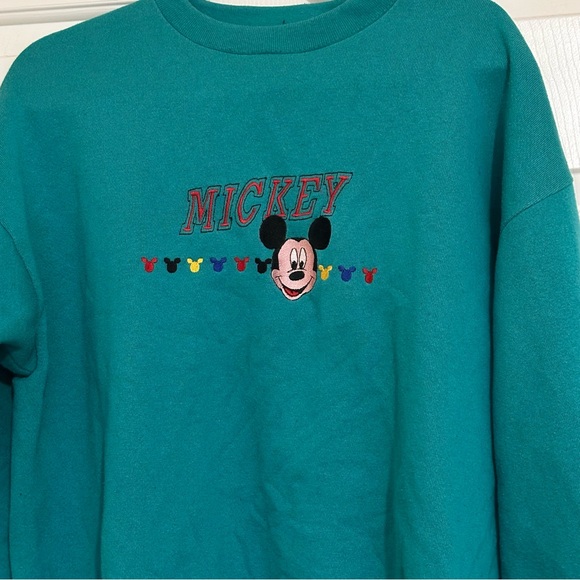 Vintage Mickey Unlimited Disney Teal Mickey Mouse Crewneck Sweatshirt Size L - Picture 5 of 7